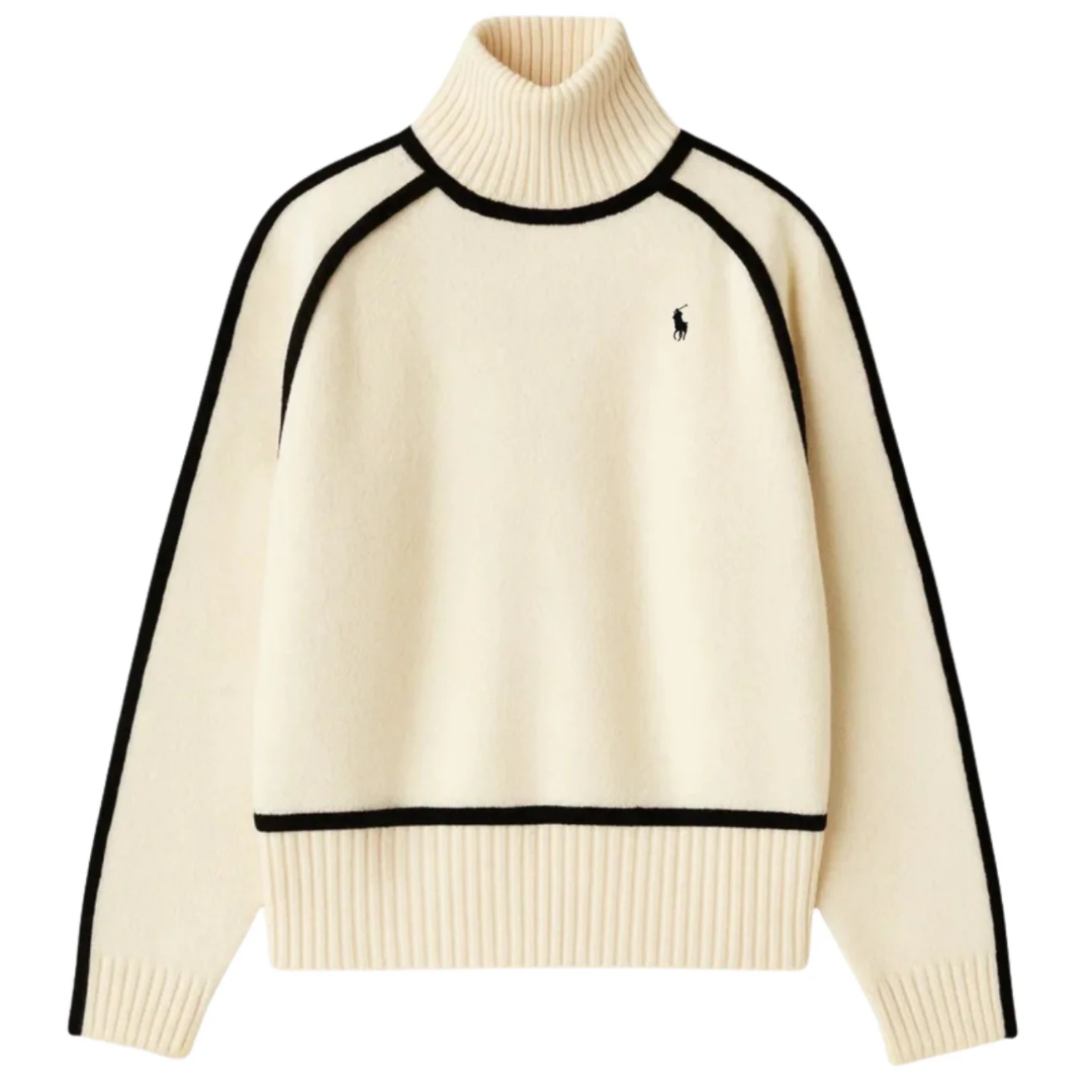 Elegancki Kontrastowy Sweter z Golfem